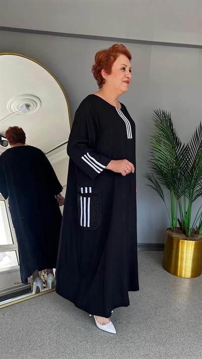 Selma Büyük Beden Çizgi Desenli Elbise