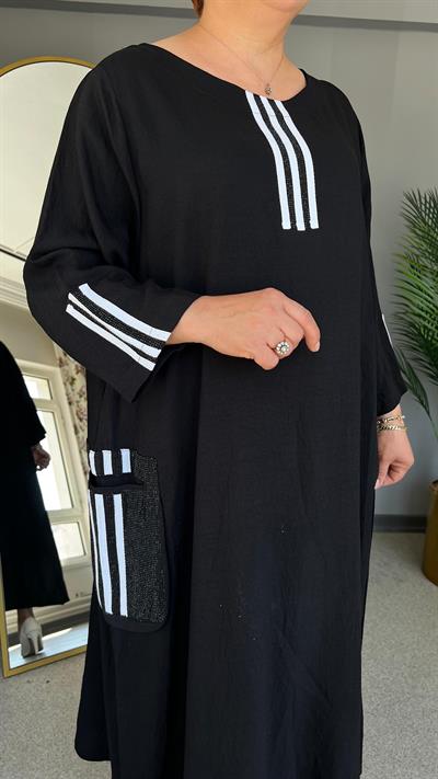 Selma Büyük Beden Çizgi Desenli Elbise