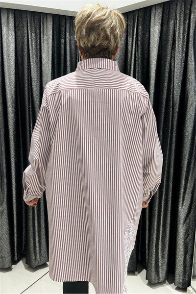 Selma Büyük Beden Çizgili Dantel Detaylı Tunik