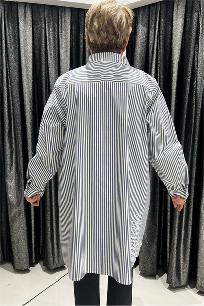 Selma Büyük Beden Çizgili Dantel Detaylı Tunik