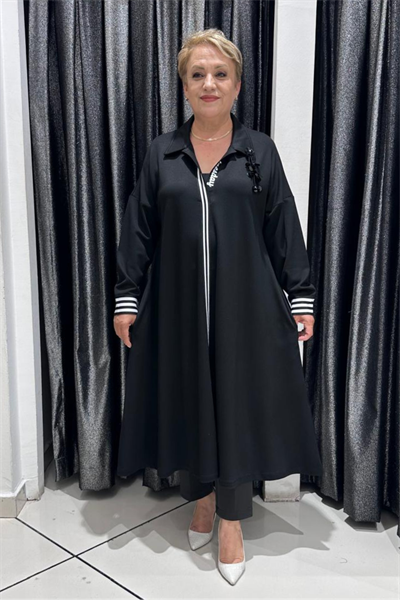 Selma Büyük Beden Çizgili Detaylı Elbise