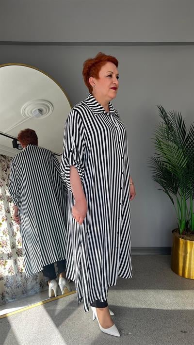 Selma Büyük Beden Çizgili Gömlek/Elbise
