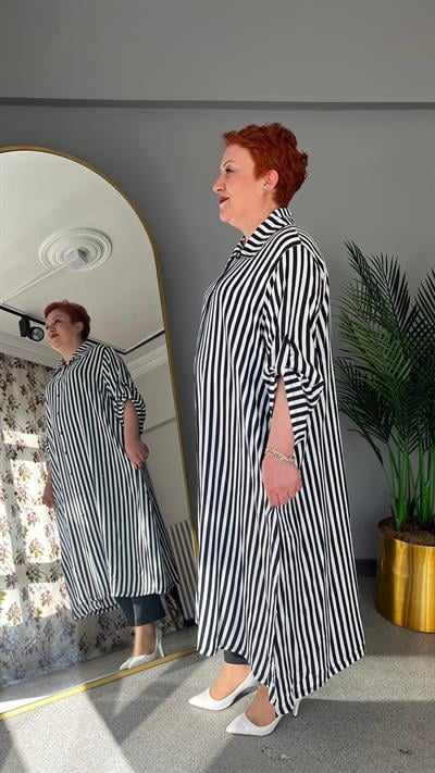Selma Büyük Beden Çizgili Gömlek/Elbise
