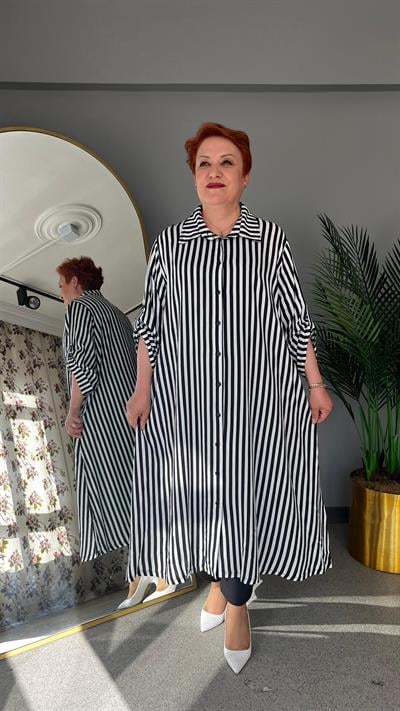 Selma Büyük Beden Çizgili Gömlek/Elbise