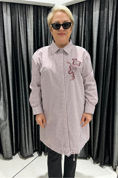 Selma Büyük Beden Çizgili Nakış İşleme Detaylı Tunik