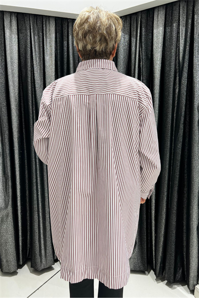 Selma Büyük Beden Çizgili Nakış İşleme Detaylı Tunik