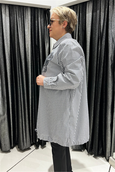Selma Büyük Beden Çizgili Nakış İşleme Detaylı Tunik