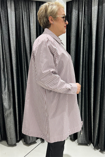 Selma Büyük Beden Çizgili Nakış İşleme Detaylı Tunik