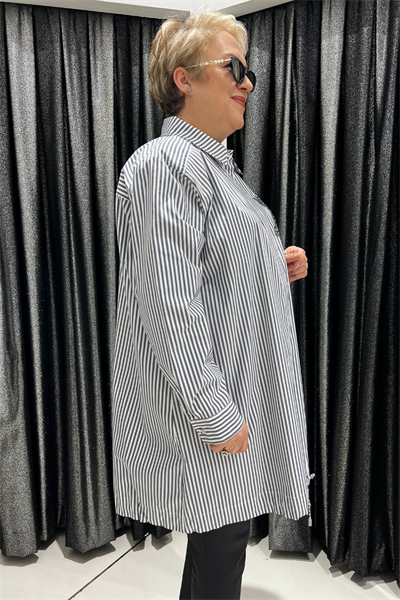 Selma Büyük Beden Çizgili Nakış İşleme Detaylı Tunik