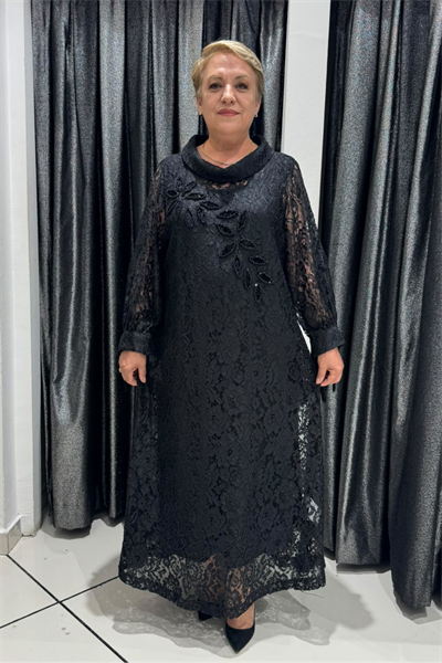 Selma Büyük Beden Dantel Detaylı İçlikli Elbise