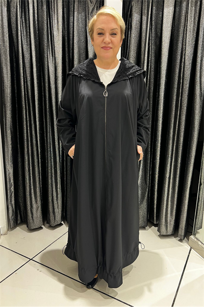 Selma Büyük Beden Dantel Detaylı Kapüşonlu Trençkot