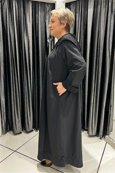 Selma Büyük Beden Dantel Detaylı Kapüşonlu Trençkot