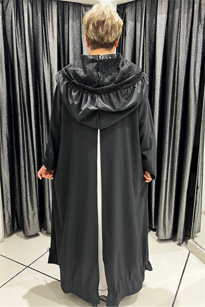 Selma Büyük Beden Dantel Detaylı Kapüşonlu Trençkot