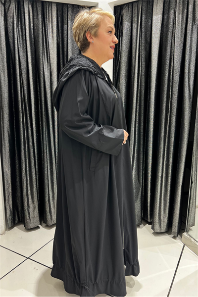 Selma Büyük Beden Dantel Detaylı Kapüşonlu Trençkot