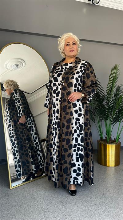 Selma Büyük Beden Degaje Yaka Saten Elbise