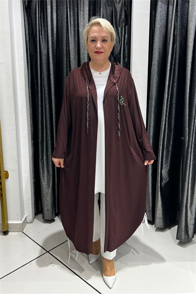 Selma Büyük Beden Dekoratif Broşlu Hırka/Kap