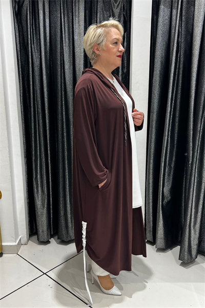 Selma Büyük Beden Dekoratif Broşlu Hırka/Kap
