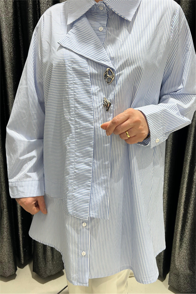 Selma Büyük Beden Dekoratif Detaylı Oversize Koton Gömlek