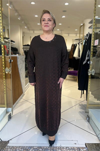 Selma Büyük Beden Dekoratif Yakalı Uzun Elbise