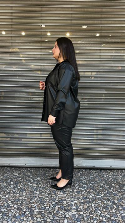 Selma Büyük Beden Deri Ceketli İçli Dışlı Takım