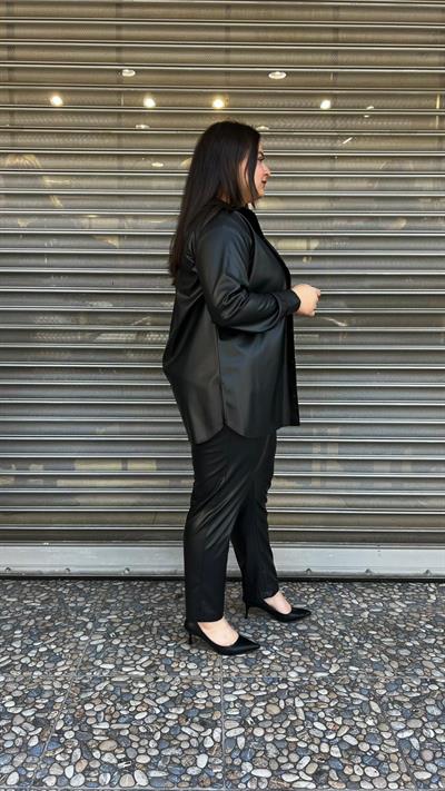 Selma Büyük Beden Deri Ceketli İçli Dışlı Takım