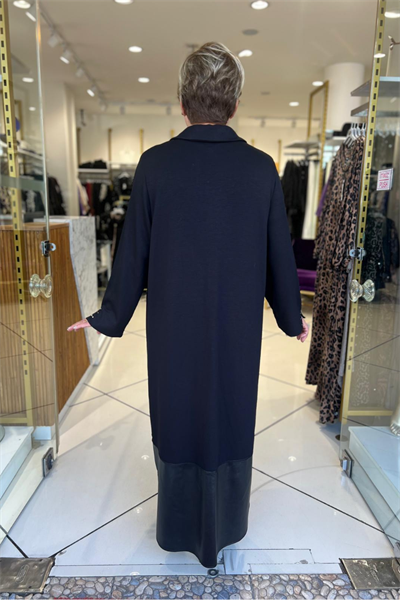 Selma Büyük Beden Deri Cep Detaylı Kap Elbise