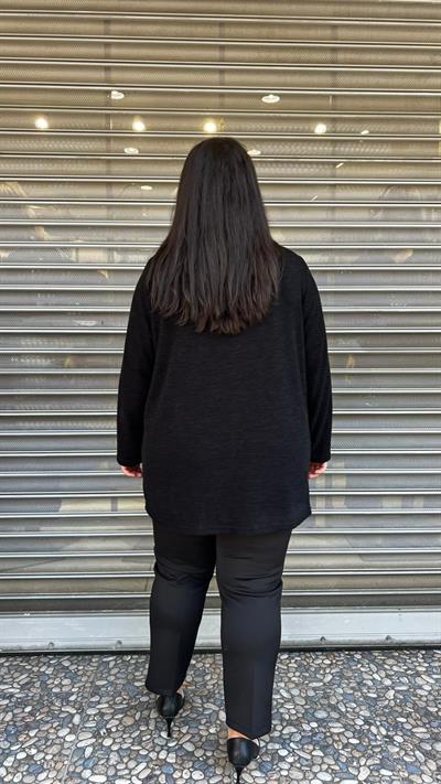 Selma Büyük Beden Deri Detaylı Siyah Tunik