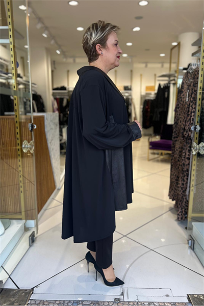 Selma Büyük Beden Deri Detaylı Siyah Tunik Gömlek