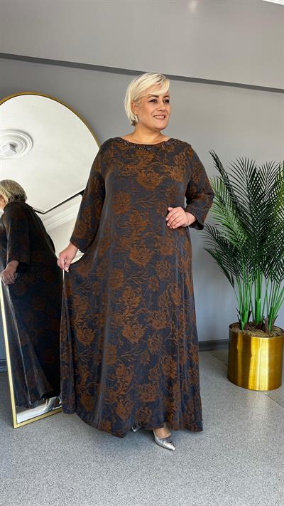 Selma Büyük Beden Desenli İpek Cupra Elbise