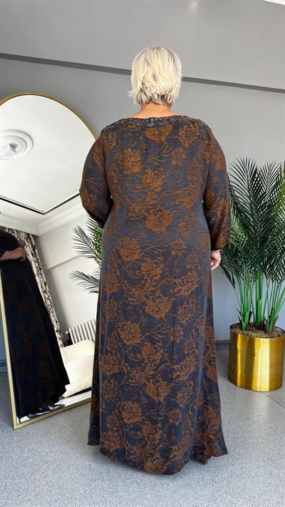 Selma Büyük Beden Desenli İpek Cupra Elbise