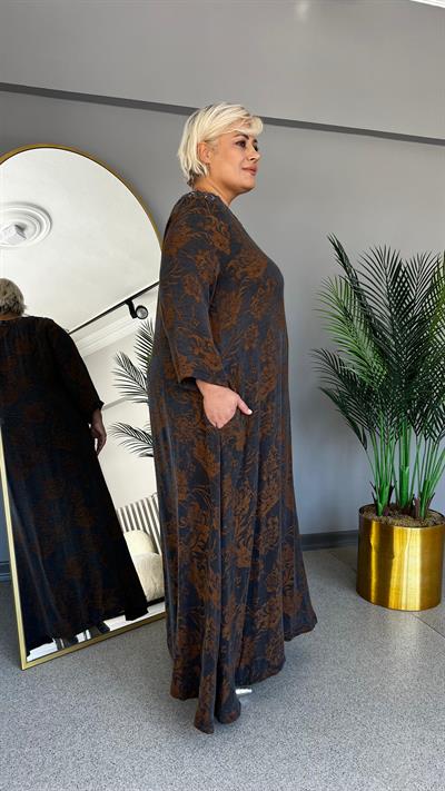 Selma Büyük Beden Desenli İpek Cupra Elbise