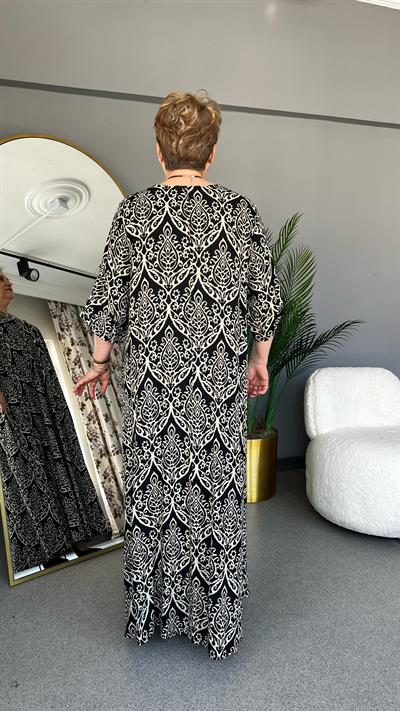 Selma Büyük Beden Desenli Kolye Hediyeli Elbise