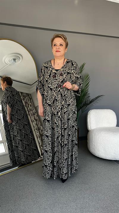 Selma Büyük Beden Desenli Kolye Hediyeli Elbise