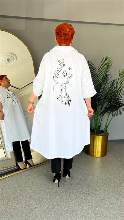 Selma Büyük Beden Desenli Poplin Gömlek Elbise