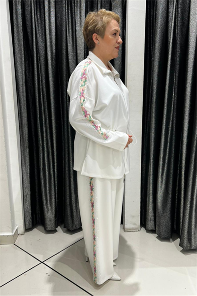 Selma Büyük Beden Desenli Şeritli Alt Üst Takım