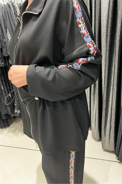 Selma Büyük Beden Desenli Şeritli Alt Üst Takım