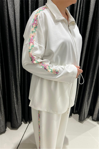 Selma Büyük Beden Desenli Şeritli Alt Üst Takım
