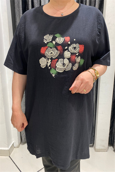Selma Büyük Beden Desenli T-Shirt