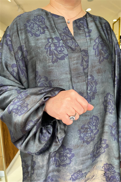 Selma Büyük Beden Desenli Tasarım Uzun Elbise