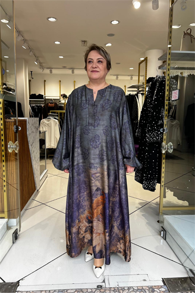 Selma Büyük Beden Desenli Tasarım Uzun Elbise