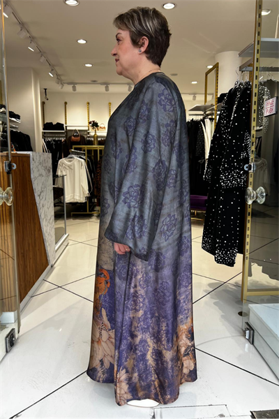 Selma Büyük Beden Desenli Tasarım Uzun Elbise