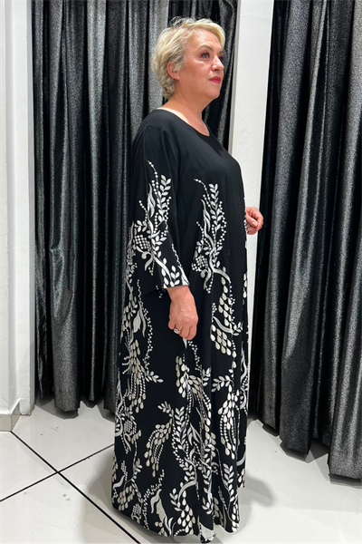 Selma Büyük Beden Desenli Uzun Elbise