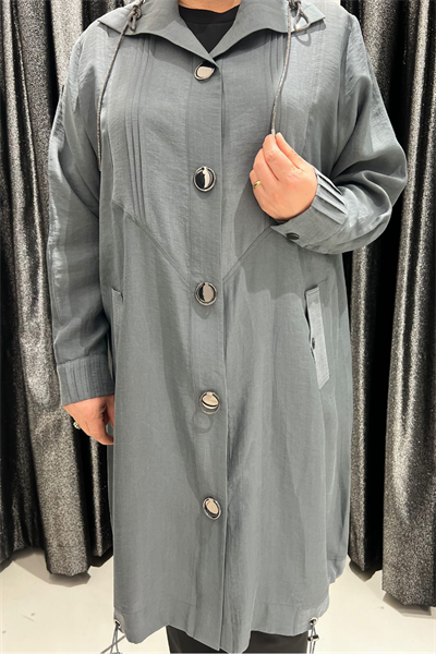 Selma Büyük Beden Devrik Yaka Çıtçıtlı Kap