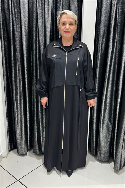 Selma Büyük Beden Devrik Yaka Fermuarlı Ferace