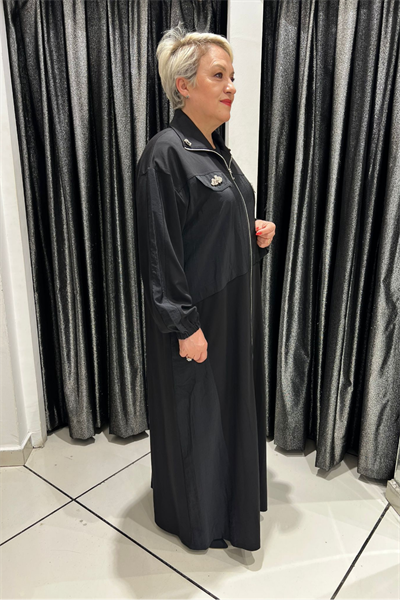 Selma Büyük Beden Devrik Yaka Fermuarlı Ferace