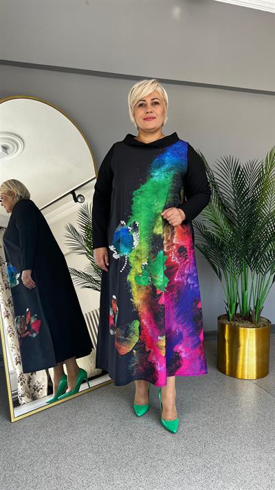 Selma Büyük Beden Dijital Baskılı Elbise