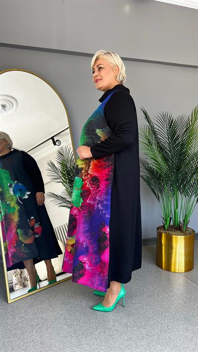 Selma Büyük Beden Dijital Baskılı Elbise