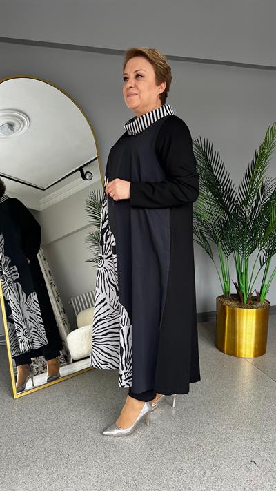 Selma Büyük Beden Dijital Yaprak Baskılı Elbise