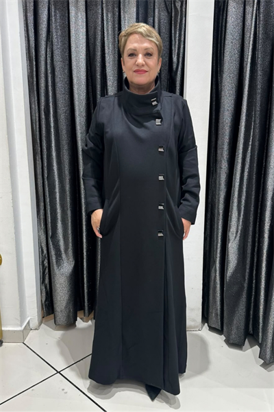 Selma Büyük Beden Dik Yakalı Çıtçıt Detaylı Kaban