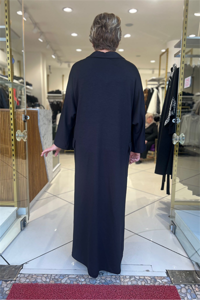 Selma Büyük Beden Dikey Çizgili Siyah Elbise